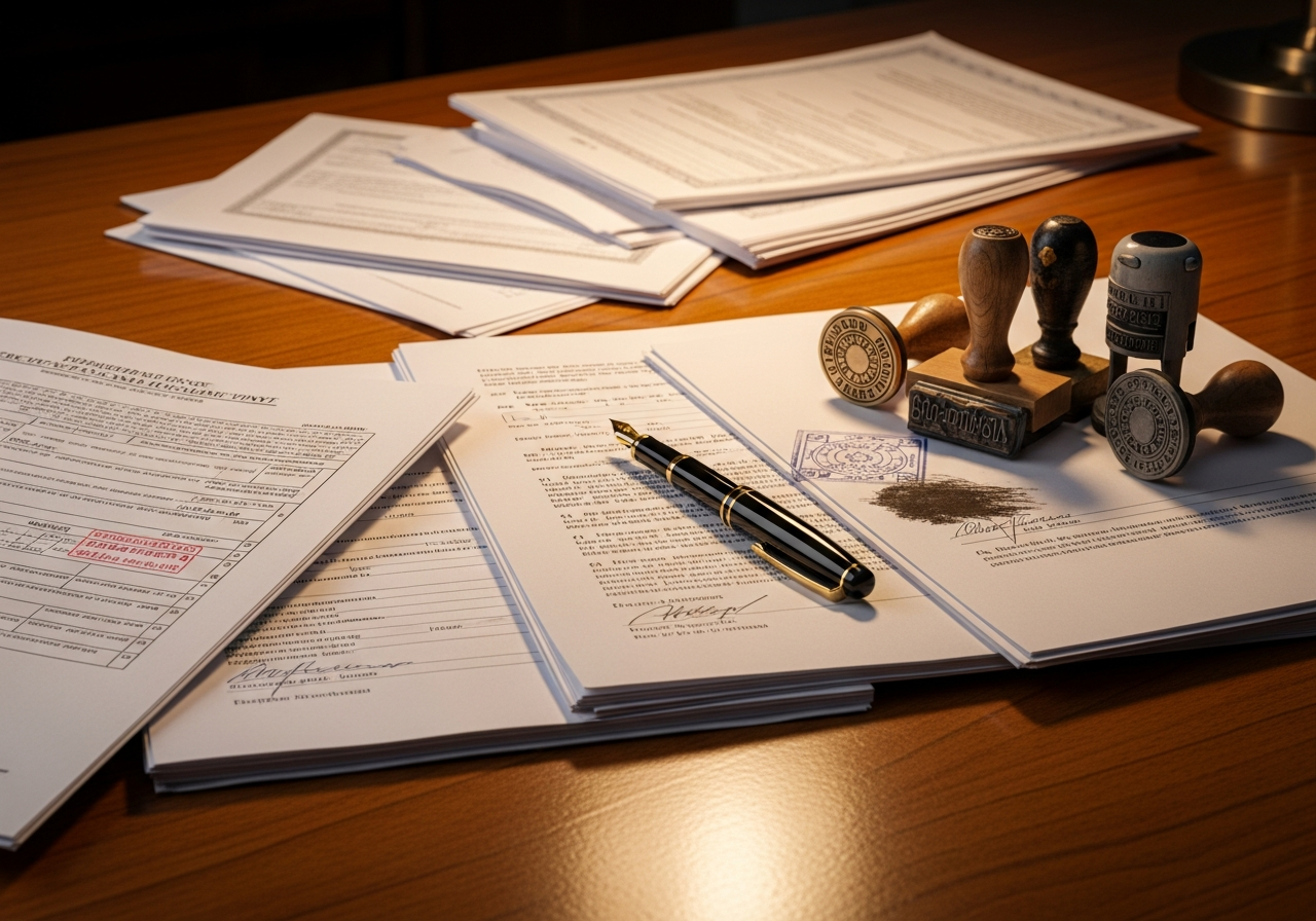 Organized citizenship documents on a warm desk